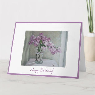 Cartão Feliz aniversário, bonito roxo, lilases floral