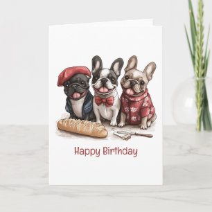 Cartão Feliz Aniversário Bonjour French Bulldogs