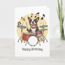 Feliz Aniversário, Boston Terrier Dog Jogando Tamb