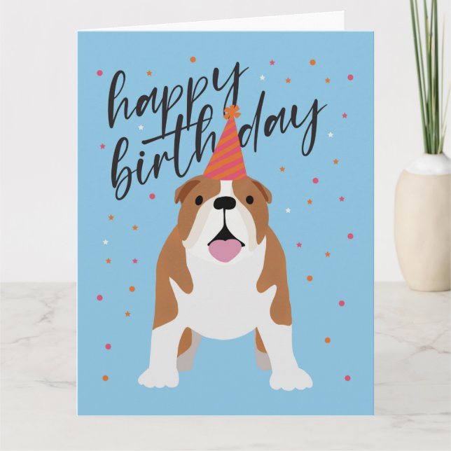 Cartão Feliz Aniversário Bulldog (Frente)