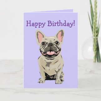 Cartão Feliz aniversário -Bulldog Francês Creme