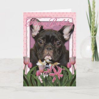 Cartão Feliz Aniversário - Bulldog Francês - Teal
