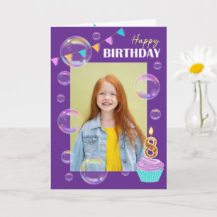 Cartão Feliz Aniversário Bunting Roxo Bolhas Coloridas