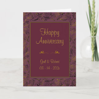 Cartão Feliz Aniversário Burgundy Dourado