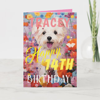 Cartão Feliz Aniversário Cachorro Adorável Rosa