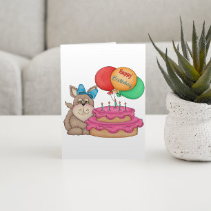 Cartão Feliz Aniversário Cachorro Bonito com Balões e Bol