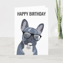 Cartão Feliz Aniversário Cachorro | Buldogue Francês Azul