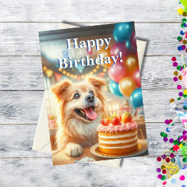 Cartão Feliz Aniversário Cachorro Com Bolo arte de IA