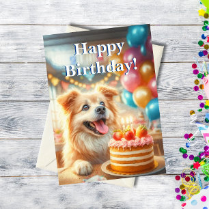 Cartão Feliz Aniversário Cachorro Com Bolo arte de IA