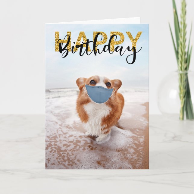 Cartão Feliz Aniversário Cachorro Corgi Distância Social (Frente)