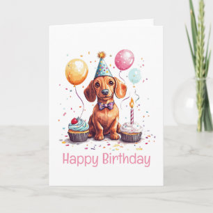 Cartão Feliz Aniversário Cachorro Dachshund