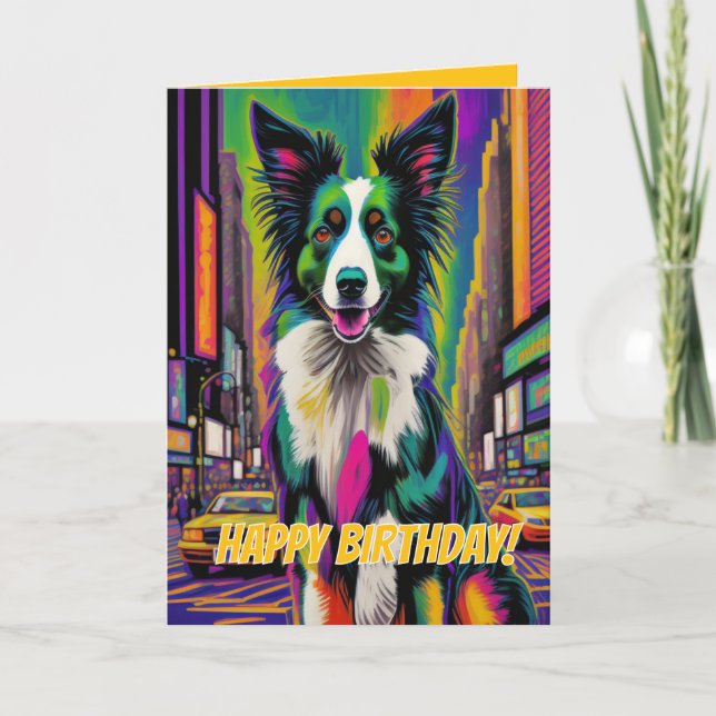Cartão Feliz Aniversário Cachorro (Pop-art) (Frente)