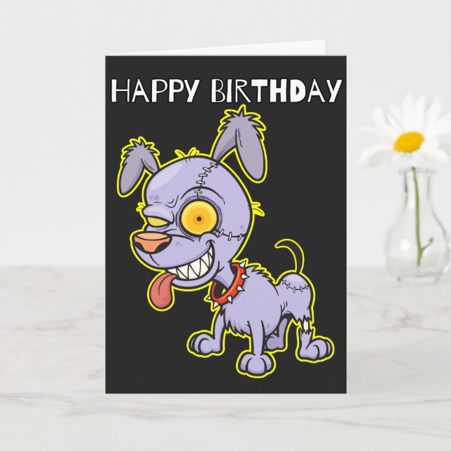 Cartão Feliz Aniversário Cachorro Zombie Ilustração (Planta pequena)