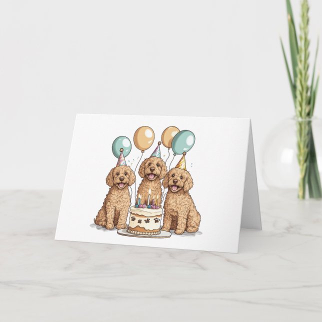 Cartão Feliz Aniversário Cachorros de Goldendoodle (Frente)