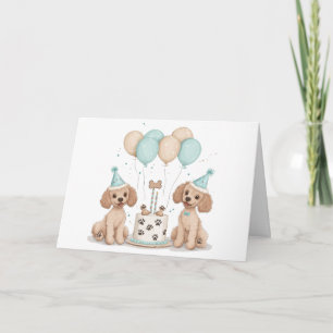 Cartão Feliz Aniversário - Cachorros de Poodle Standard
