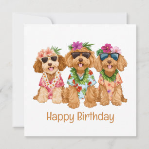 Cartão Feliz Aniversário Cachorros Goldendoodle Havaianos