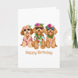 Cartão Feliz Aniversário Cachorros Goldendoodle Havaianos