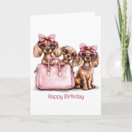 Cartão Feliz Aniversário - Cães de Dachshund Fashionable