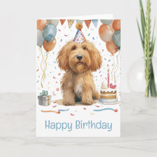 Cartão Feliz Aniversário Cão de Goldendoodle