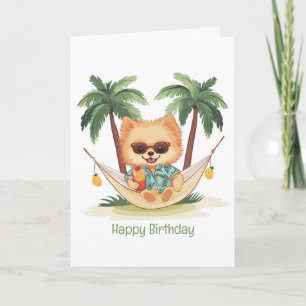 Cartão Feliz Aniversário Cão Pomeraniano Em Um Hammock