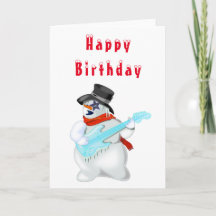 Feliz Aniversário Card Snowman Rock Guitar Music