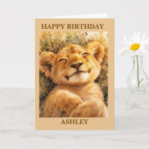 Cartão Feliz Aniversário Carta Unisex Leão Sonolento,