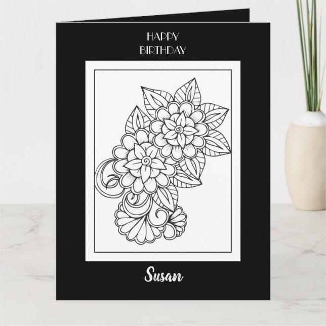 Cartão Feliz Aniversário - Cartaz de Saudação Floral (Frente)