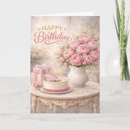 Cartão Feliz Aniversário Casa de Campo Peônia Rosa Nature
