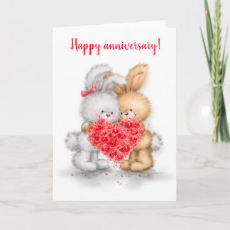 Cartão Feliz Aniversário, casal de coelho com coração