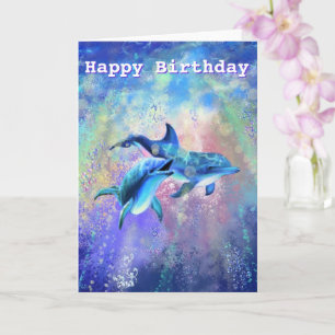 Cartão Feliz Aniversário - Casal De Golfinhos - Seu Text