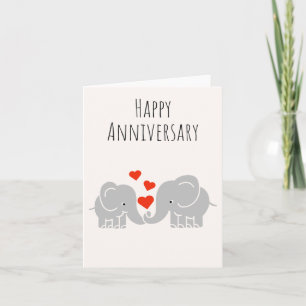 Cartão Feliz Aniversário - Casal Elefante Bonito