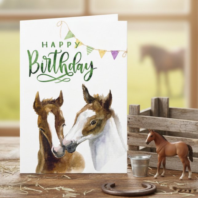 Cartão Feliz Aniversário Cavalo Potro Aquarela  (Criador carregado)