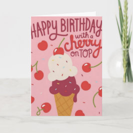Cartão Feliz Aniversário Cereja no Topo