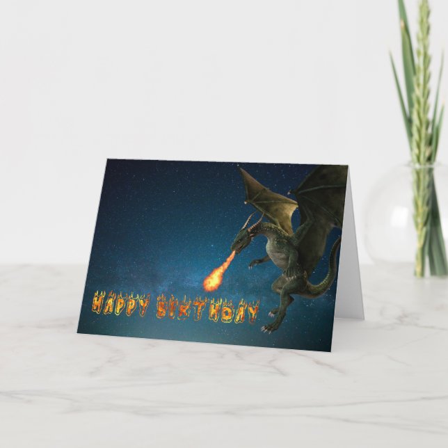 Cartão Feliz Aniversário Chama Fogo de Dragão (Frente)