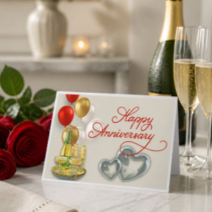 Cartão Feliz Aniversário Champanhe e Balões Saudação