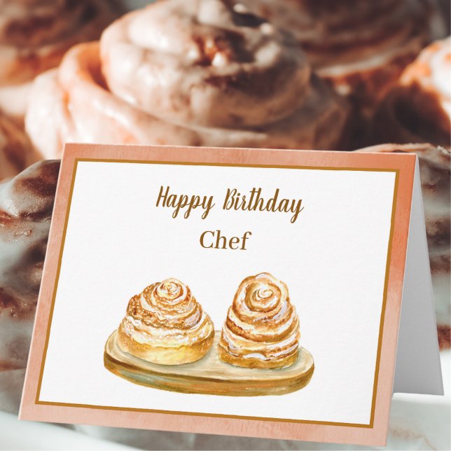 Cartão Feliz Aniversário Chef Watercolor Cinnamon Buns (Criador carregado)