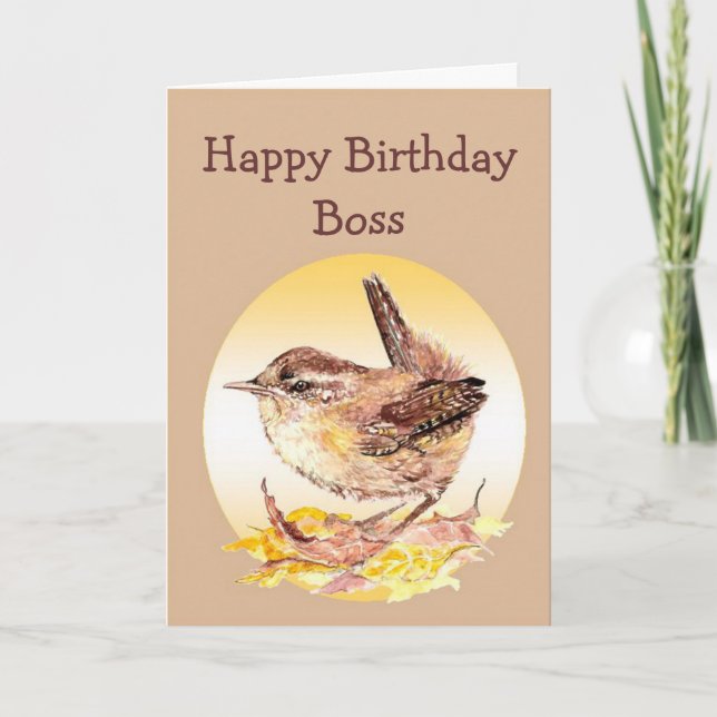 Cartão Feliz aniversário Chefe Watercolor House Wren Bird (Frente)