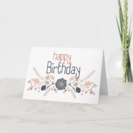 Cartão Feliz Aniversário Cinza Azul Peach Floral Motif