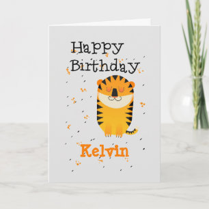 Cartão Feliz aniversário, cinza personalizada de tigre fo