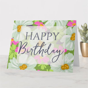 Cartão Feliz Aniversário Colorida Flores de primavera
