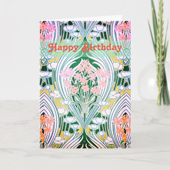 Cartão Feliz Aniversário Colorido das Flores da primavera (Frente)