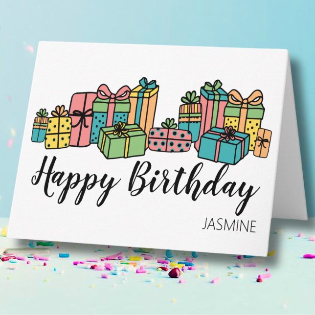 Cartão Feliz Aniversário Colorido Personalizado (Personalized Cute Colorful Classic Happy Birthday Card)