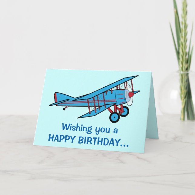 Cartão Feliz aniversário com avião da gangue inteira (Frente)