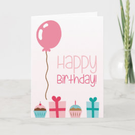 Cartão Feliz aniversário com bolos, presentes e velas
