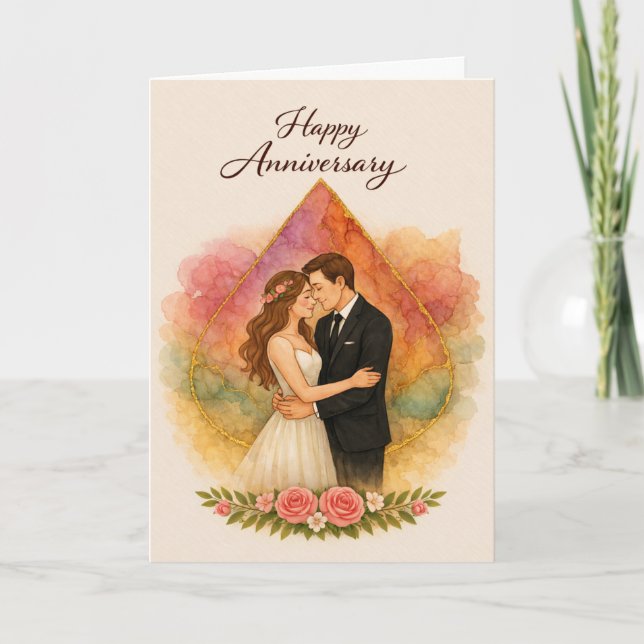 Cartão Feliz Aniversário com Casal Romântico  (Frente)