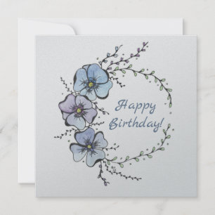 Cartão Feliz aniversário com flores azuis
