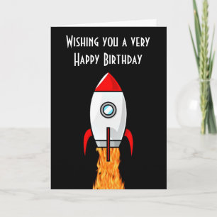 Cartão Feliz aniversário com foguete espaçonave para meni