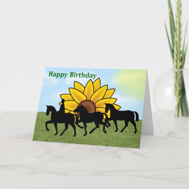 Cartão Feliz aniversário com girassol e cavalo (Frente)