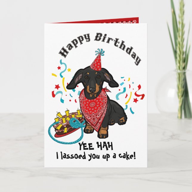 Cartão Feliz aniversário com o cão Dachshund em Bandana V (Frente)