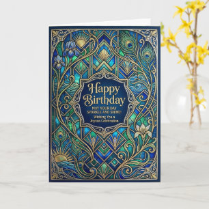 Cartão Feliz Aniversário com Pavão em Art Nouveau Joya